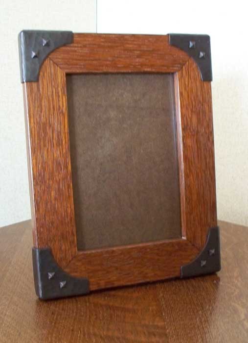 Arts & Crafts Style Hand Crafted Photo Frame in Quarter Sawn White Oak With Copper Brackets