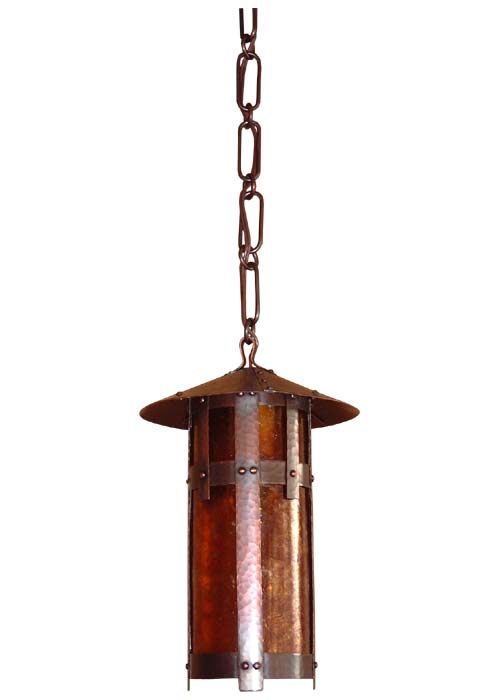 arts and crafts style round hammered copper lantern with mica